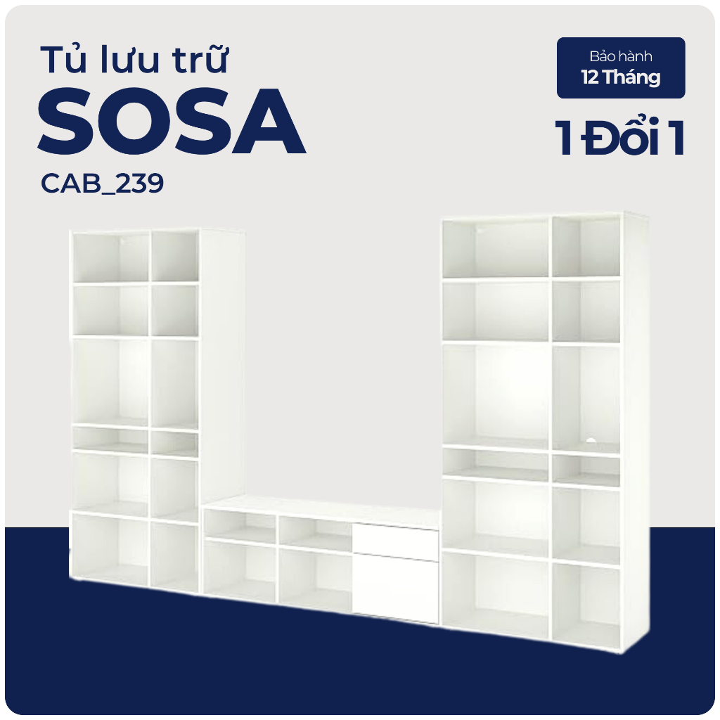 SOSA, COMBO Kệ tivi kết hợp bộ đôi kệ để đồ 6 tầng, CAB_239, 330x37x200cm, Nội thất Nhà trên cao