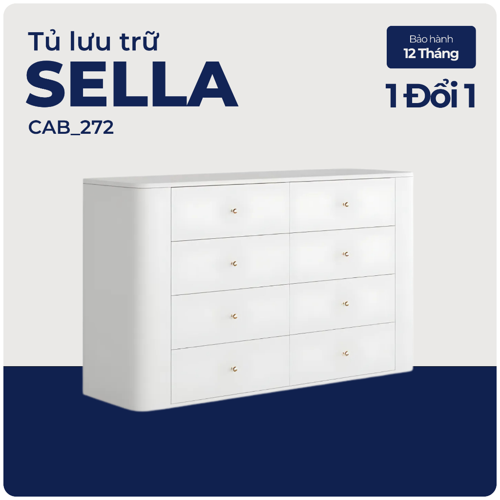 SELLA, Tủ lưu trữ đồ dùng 8 ngăn kéo, CAB_272, 140x46x84cm, Nội thất Nhà trên cao