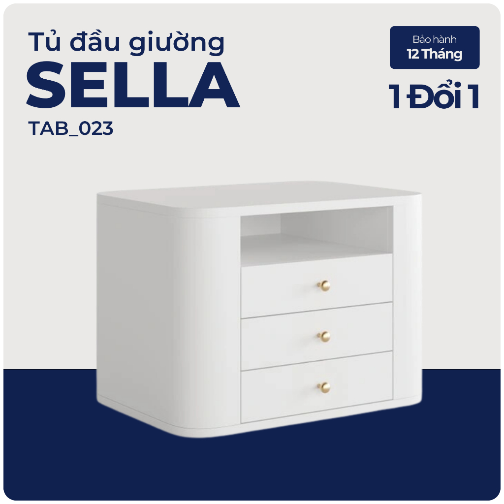 SELLA, Táp đầu giường 3 ngăn kéo, TAB_023, 55x40x40cm, Nội thất Nhà trên cao