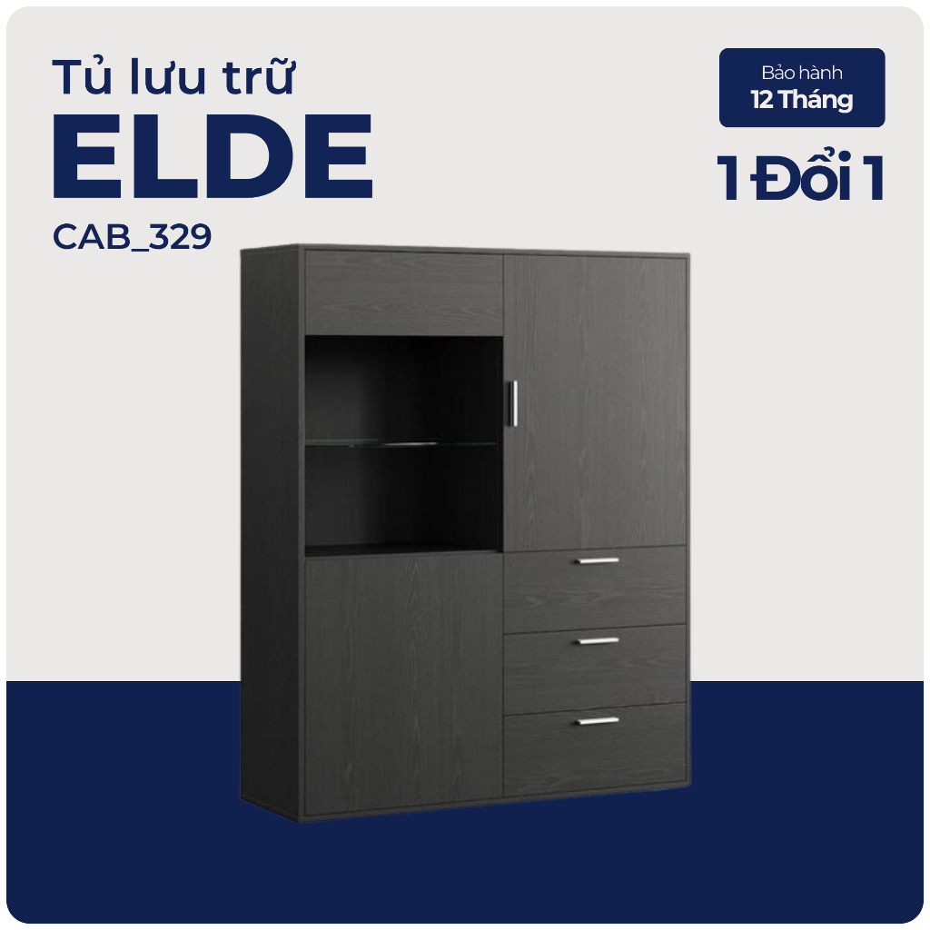ELDE, Kệ tủ kệ để đồ đồ dùng kèm 3 ngăn kéo, CAB_329, 120x40x150cm, Nội thất Nhà trên cao