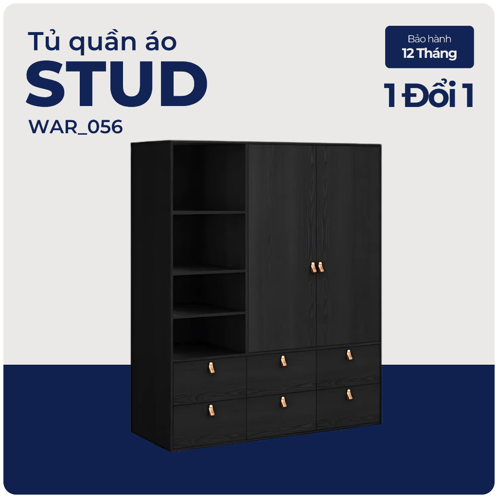 STUD, Tủ quần áo, WAR_056, 149x59x180cm, tủ đựng quần áo Nhà trên cao
