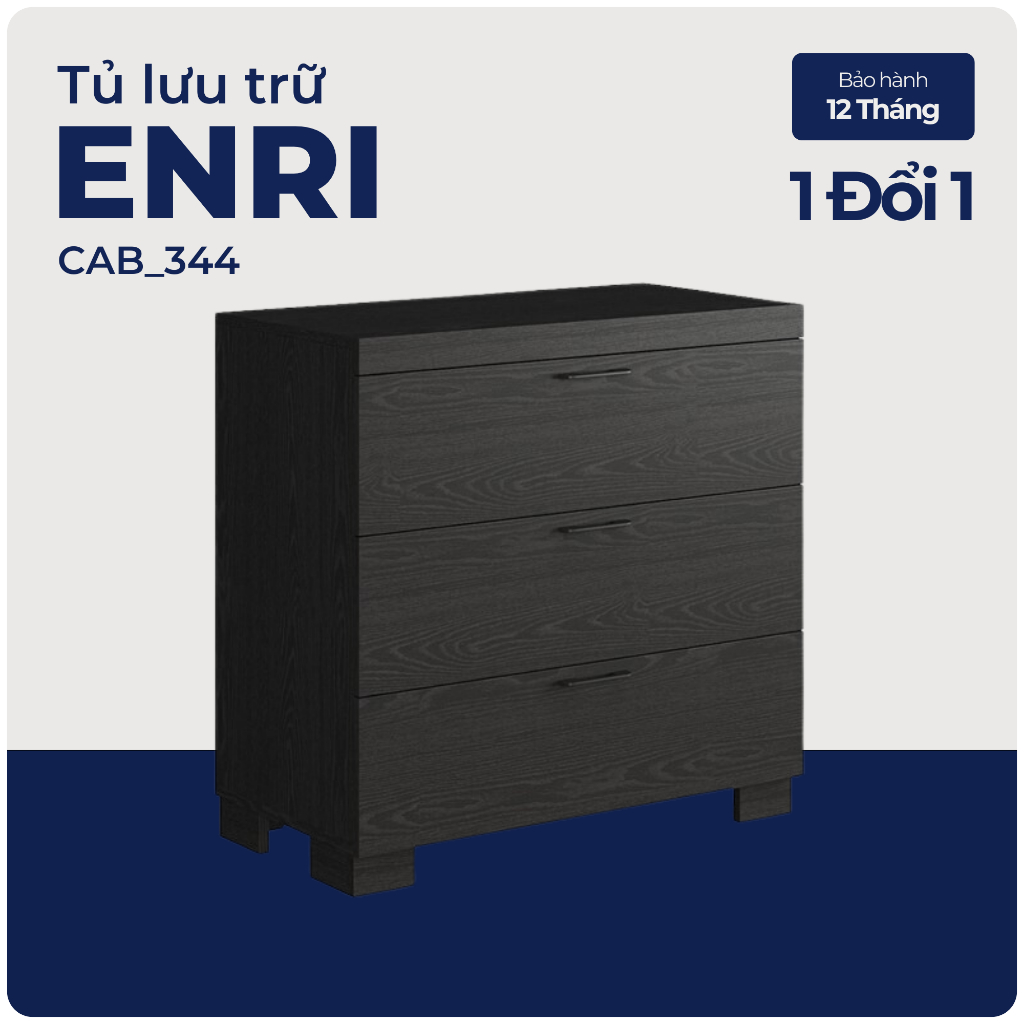ENRI, Tủ lưu trữ đồ dùng 3 ngăn kéo, CAB_344, 78x40x76cm, Nội thất Nhà trên cao