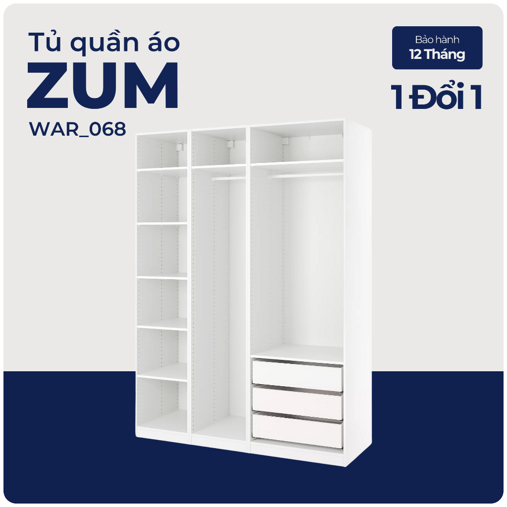 ZUM, Tủ quần áo đa năng, WAR_068, 175x58x236cm, tủ đựng quần áo Nhà trên cao