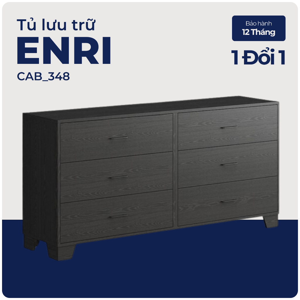 ENRI, Tủ lưu trữ đồ dùng 3 tầng 6 ngăn kéo, CAB_348, 156x40x76cm, Nội thất Nhà trên cao