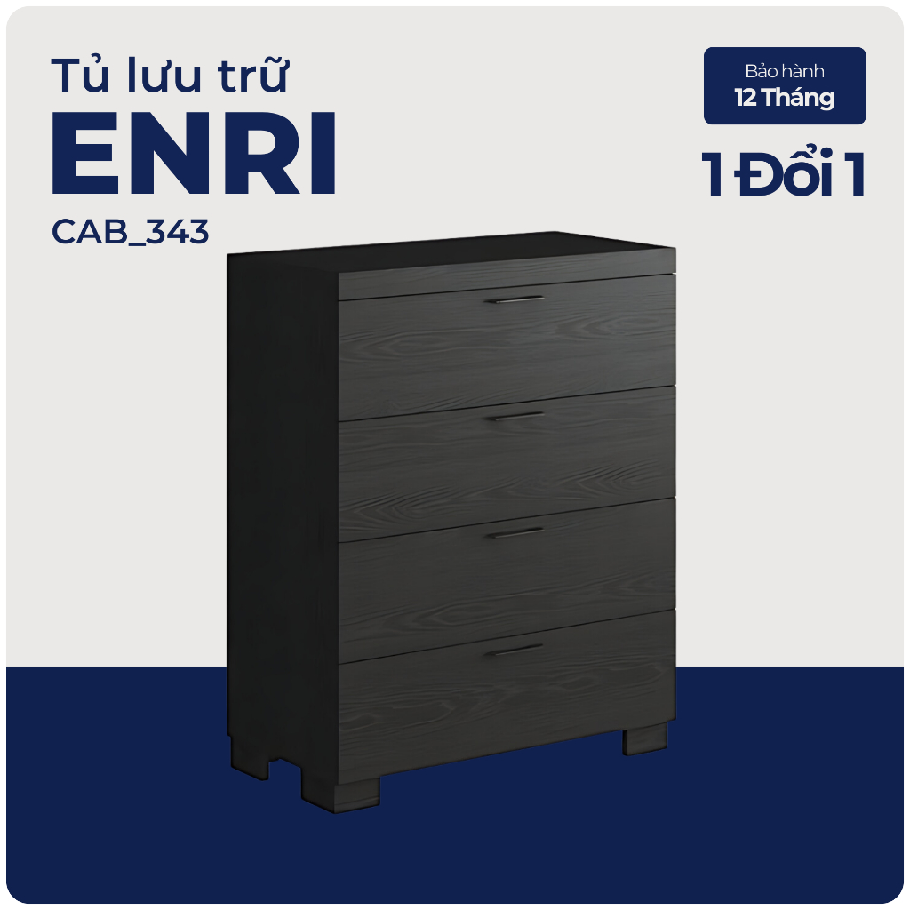 ENRI, Tủ lưu trữ đồ dùng 4 ngăn kéo, CAB_343, 78x40x98cm, Nội thất Nhà trên cao