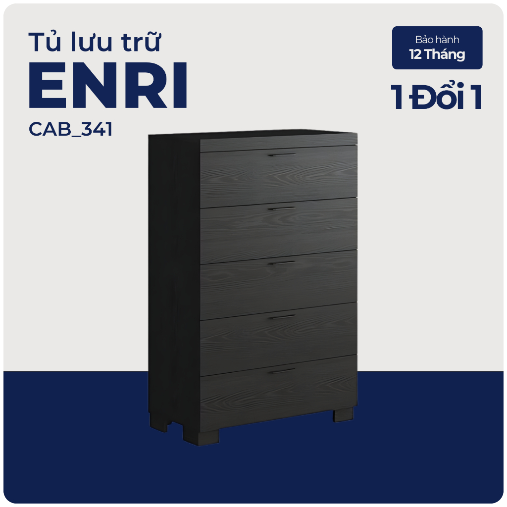 ENRI, Tủ lưu trữ đồ dùng 5 ngăn kéo, CAB_341, 78x40x120cm, Nội thất Nhà trên cao