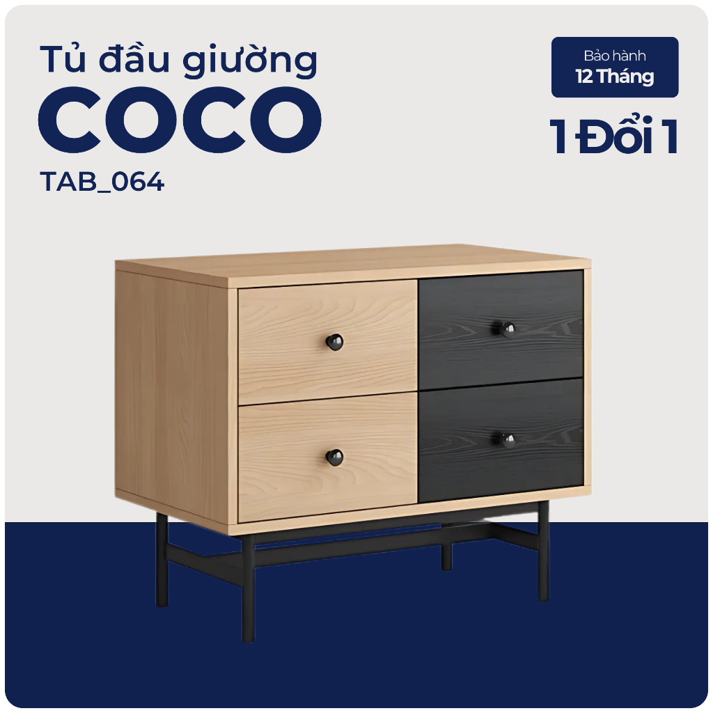 COCO, Tủ đầu giường - Tủ lưu trữ đựng đồ, TAB_064, 70x40x58cm, Nội thất Nhà trên cao