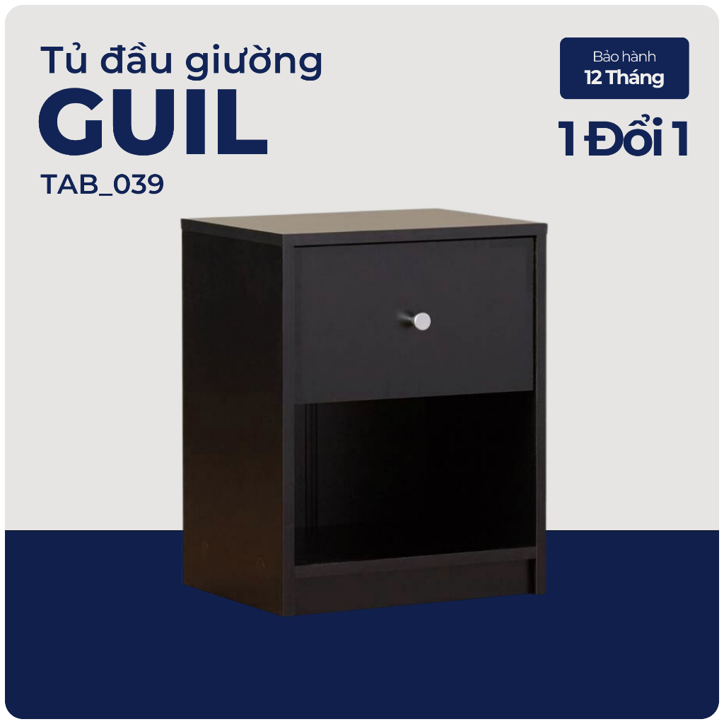 GUIL, Tủ đầu giường hiện đại 1 ngăn kéo, TAB_039, 38x37x48cm, Nội thất Nhà trên cao