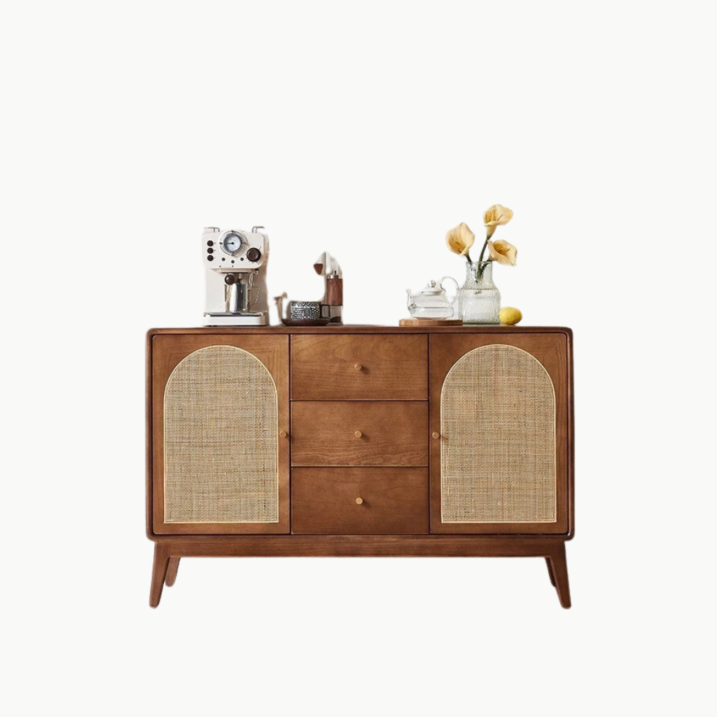 ZABAN, TLT_012, Tủ lưu trữ phối lưới mây tre cổ điển, 120x40x90cm, Gỗ Plywood phủ sơn 2K, Nội thất Nhà trên cao