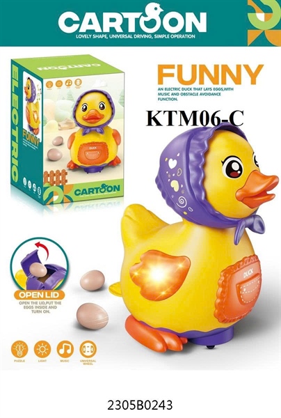 KTM06-C  HỘP THÚ VỊT ĐỘI KHĂN PN NHẠC ĐÈN ĐẺ TRỨNG CARTOON (THÚ PIN LĐ)