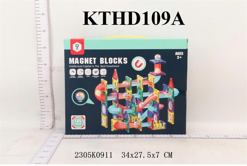 KTHD109A HỘP LOGO RÁP XẾP HÌNH NAM CHÂM CẦU TRƯỢT BANH 105 MIẾNG MAGNET BLOCKS 34X27.5X7