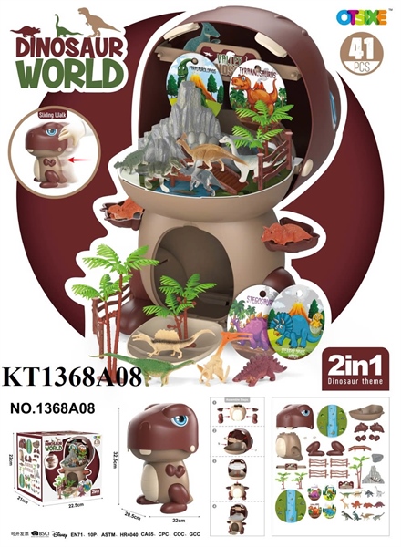 KT1368A08 HỘP KỆ MÔ HÌNH KHỦNG LONG+ 12C KHỦNG LONG+ CÂY+ HÀNG RÀO+ NÚI ĐÁ 41 MIẾNG 2 IN 1 DINOSAUR WORLD (NHIỀU CON)