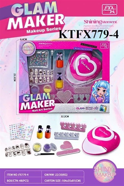 KTFX779-4  HỘP TRANG ĐIỂM SƠN MÓNG TAY+ MÁY SẤY MÓNG PIN+ NHÃN DÁN GLAM MAKER 32.2X25.5X6.4