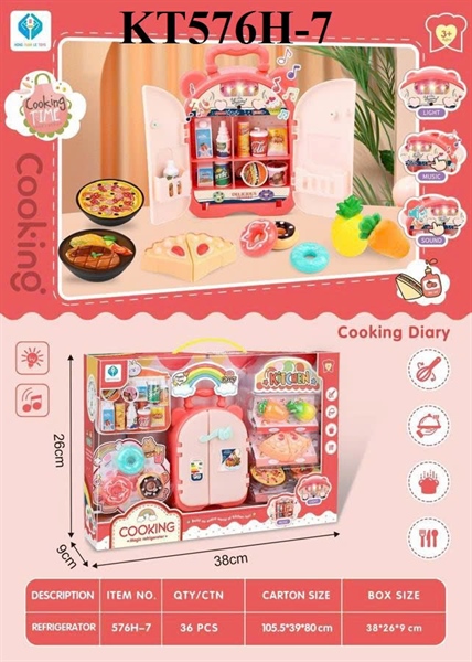 KT576H-7  HỘP BẾP TỦ LẠNH PIN+ KỆ BÁNH PIZZA+ SỮA COOKING 38X9X26