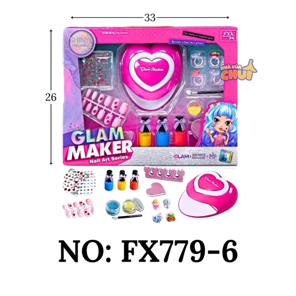 FX779-6 HỘP TRANG ĐIỂM SƠN MÓNG TAY+MÓNG+ TRANG SỨC NHẪN + MÁY SẤY MÓNG PIN GLAM MAKER