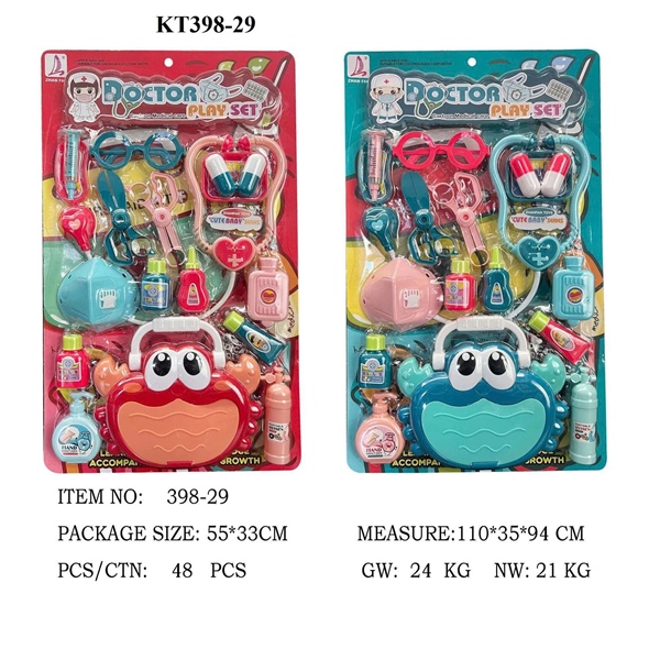 398-29  VĨ BÁC SĨ TAI NGHE+ VALI CUA+ 2C KÉO+ MẮT KIẾNG+ KHẨU TRANG+ BÌNH OXY+ ỐNG TIÊM DOCTOR PLAY SET (2 MÀU)