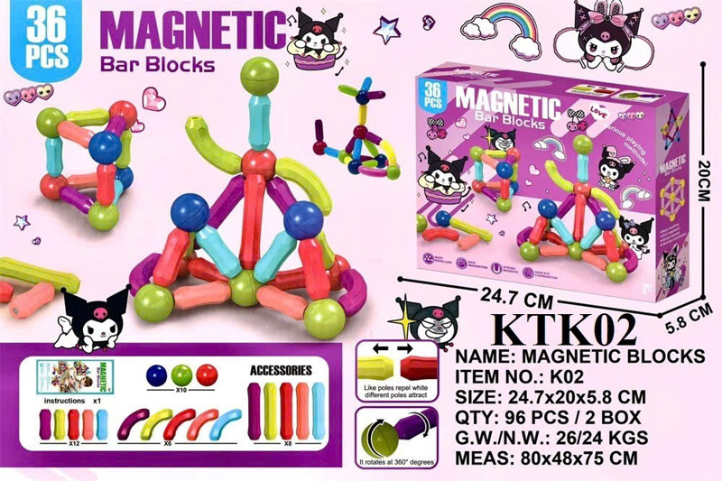 KTK02 HỘP LOGO RÁP XẾP HÌNH NAM CHÂM KUROMI 36 MIẾNG MAGNETIC 24.7X5.8X20