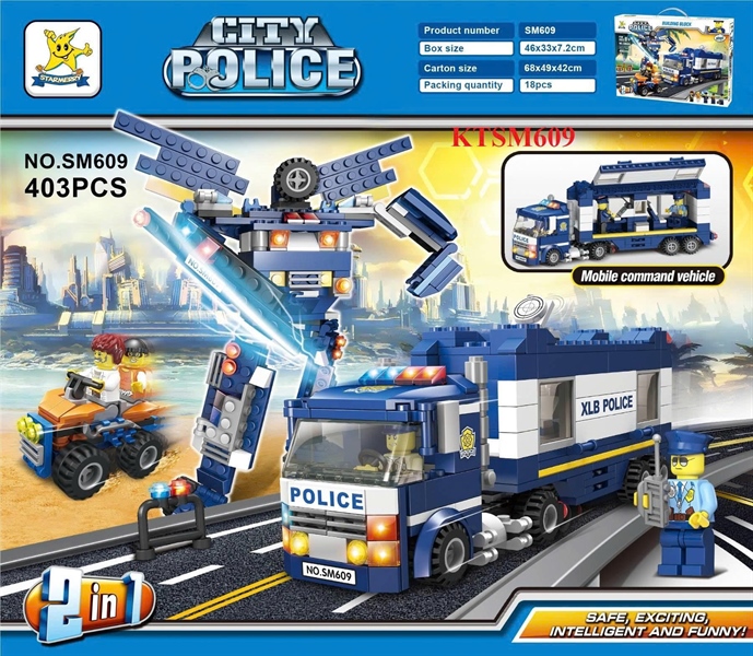 KTSM609 HỘP LOGO RÁP XE CS BIẾN HÌNH ROBO 2 IN 1 403 MIẾNG CITY POLICE 46X33X7.2
