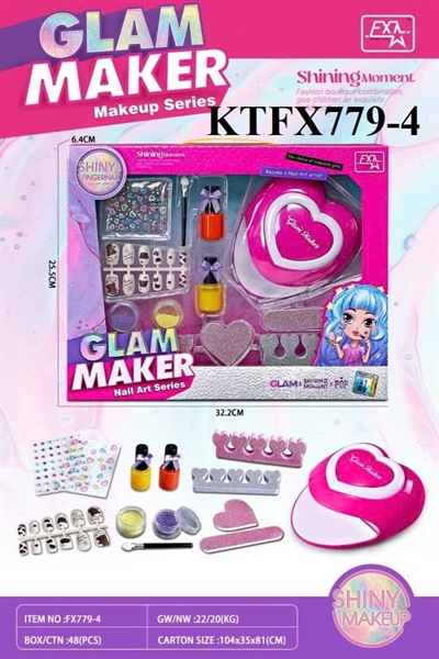 KTFX779-4  HỘP TRANG ĐIỂM SƠN MÓNG TAY+ MÁY SẤY MÓNG PIN+ NHÃN DÁN GLAM MAKER 32.2X25.5X6.4