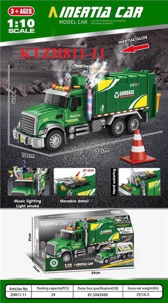 ZH811-11 HỘP XE CT HỐT RÁC PIN NHẠC ĐÈN, PHUN KHÓI TL 110 INERTIA CAR (KHÔNG MẶT KIẾNG)