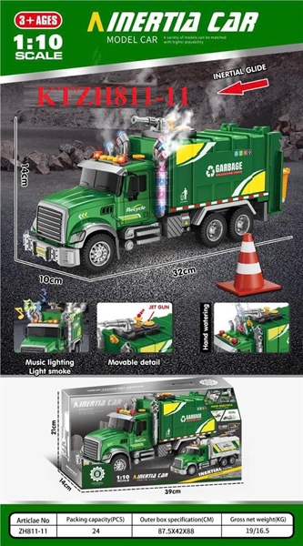 ZH811-11 HỘP XE CT HỐT RÁC PIN NHẠC ĐÈN, PHUN KHÓI TL 110 INERTIA CAR (KHÔNG MẶT KIẾNG)
