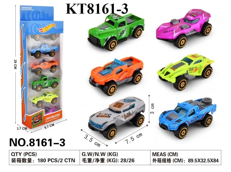 KT8161-3  VĨ HỘP XE HƠI SẮT TRỚN 6C ĐỦ MẪU HOT WHEEL 9.7X3.7X28