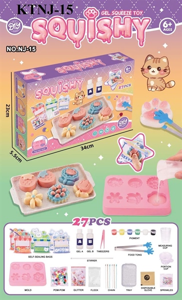 KTNJ-15 HỘP TRÒ CHƠI SQUISHY LÀM BÁNH SINH NHẬT + KHÂY+ KHUÔN+ MÀU+ TÚI TỰ DÁN+ NHÍP 27 MIẾNG 34X5.5X23