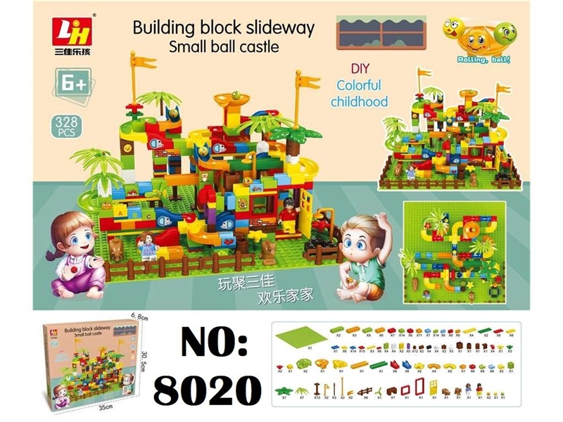 8020 HỘP LOGO RÁP NHÀ CẦU TRƯỢT BANH MẶT CƯỜI+ CÂY 328 MIẾNG LH