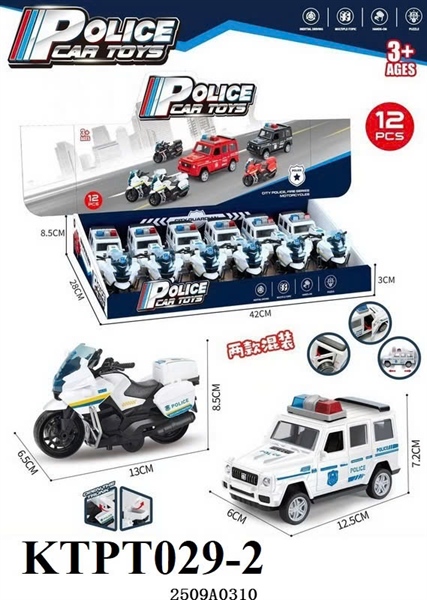KTPT029-2  HỘP XE HƠI JEEP, MOTO CS TRỚN 12C (LỐC 12C TÍNH CÁI) POLICE CAR TOYS 42X8.5X28