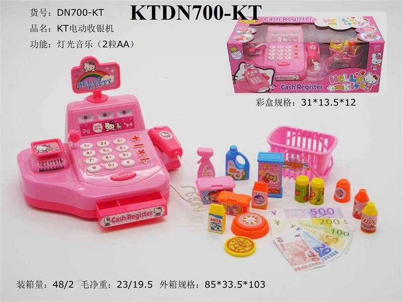 DN700-KT HỘP MÁY TÍNH TIỀN SIÊU THỊ PIN MÈO KITTY + GIỎ ĐỒ