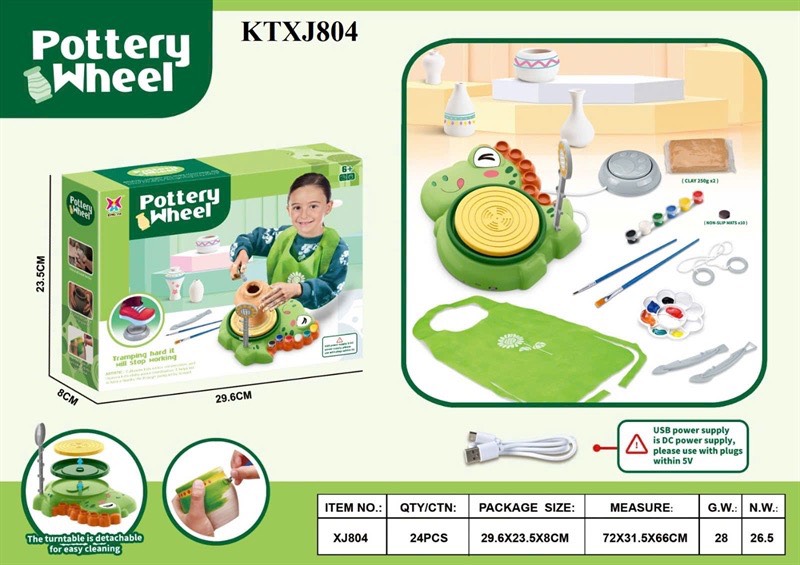 KTXJ804 HỘP TRÒ CHƠI MÁY LÀM GỐM KHỦNG LONG PIN+ SẠC USB+ BÚT+ MÀU POOTERY WHEEL