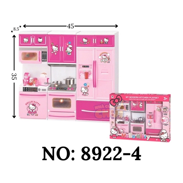8922-4 HỘP NHÀ BẾP PIN LÒ NƯỚNG, TỦ BẾP, BỒN RỬA CHÉN, TỦ LẠNH MÈO KITTY