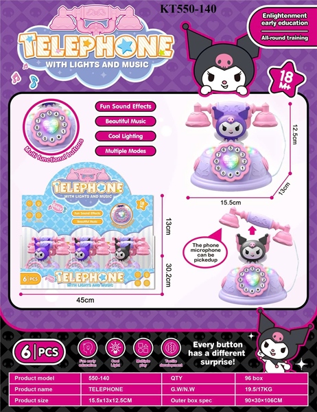 KT550-140 HỘP ĐT BÀN CỔ KUROMI PIN NHẠC ĐÈN 6C (LỐC 6C TÍNH CÁI) TELEPHONE 45X13X30.2