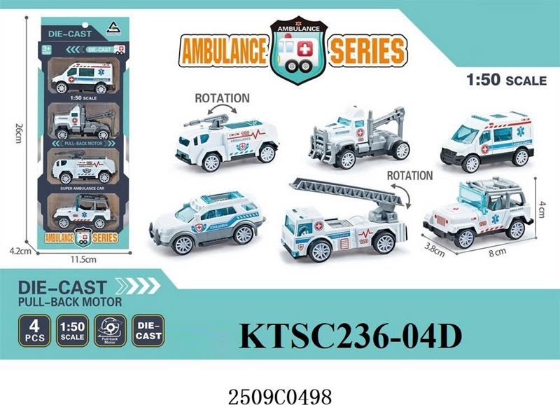 KTSC236-04B  VĨ HỘP XE CT CỨU HỎA, CỨU THƯƠNG SẮT TRỚN 4C ĐỦ MẪU TL 150 ENGINEERING SERIES (VÀNG) 11.5X4.2X26