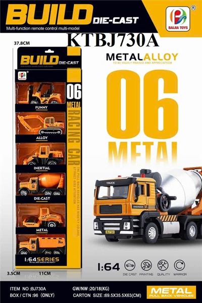 KTBJ730ABC  VĨ HỘP XE CT TRỚN 6C ĐỦ MẪU (NÂNG, CÀO, XÚC, TRỘN, LU, BEN) TL 164 BUILD 11X3.5X37.8