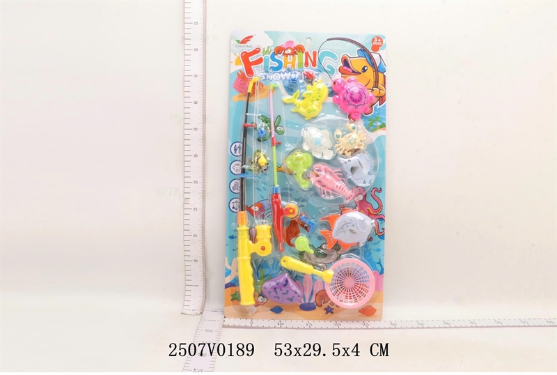 KT_0191 VĨ CÂU CÁ 2 CẦN+ 9C ĐỦ MẪU+ VỢT ( CÁ, NGHÊU, TÔM, CUA, RÙA) FISHING SHOW 53X29.5X4