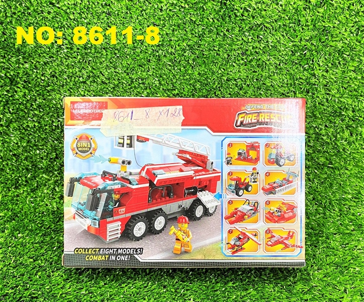 8611-8 HỘP LOGO RÁP XE CT CỨU HỎA THANG, MÁY BAY 8 IN 1 86 MIẾNG FIRE RESCUE