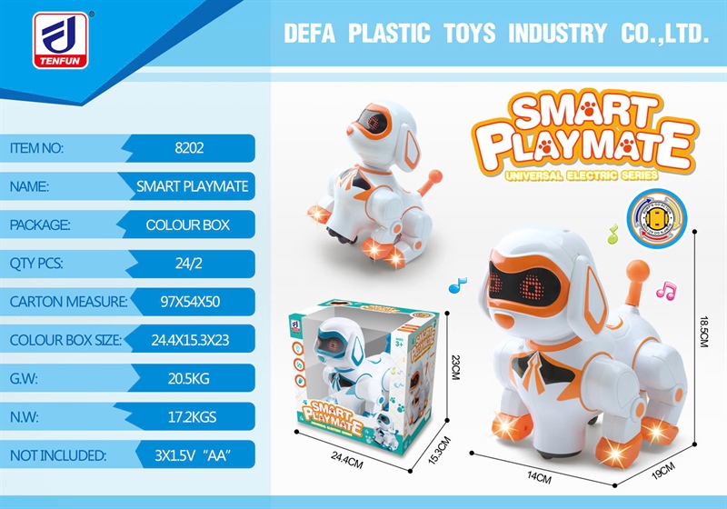 KT8202 HỘP THÚ CHÓ ROBO PIN NHẠC ĐÈN SMRT PLAY MATE (2 MÀU) 24.4X15.3X23 (THÚ PIN LĐ)