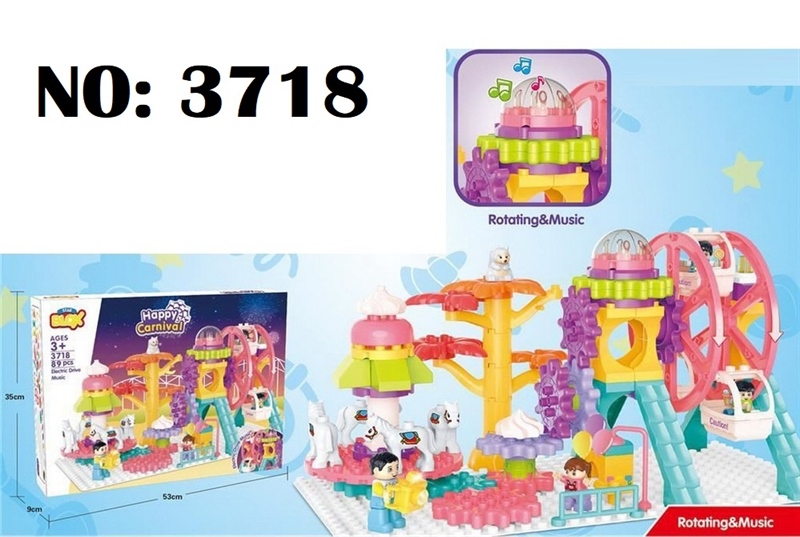 3718B HỘP LOGO RÁP CÔNG VIÊN ĐU QUAY PIN 89 MIẾNG HAPPY CARNIVAL