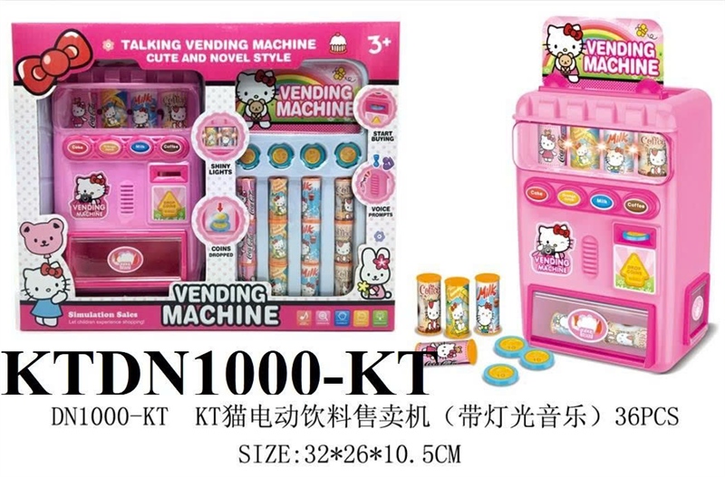 KTDN1000-KT HỘP MÁY BÁN NƯỚC NGỌT TỰ ĐỘNG PIN ĐÈN MÈO KITTY + 4 XU VENDING MACHINE 32X26X10.5