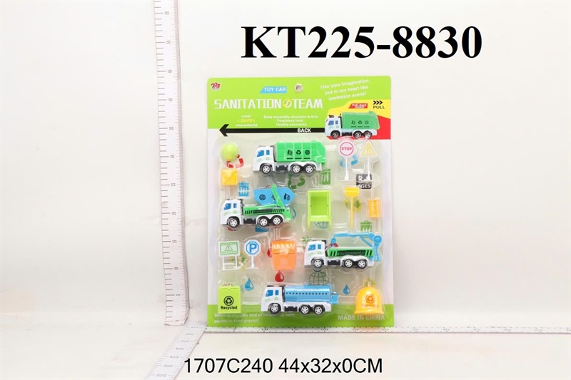 KT225-8830 VĨ MÔ HÌNH XE CT HỐT RÁC TRỚN 4C+ BIỂN BÁO (XE RÁC, XE CẨU, XE BỒN) SANITATION TEAM 44X32 225-8830, 225-8860