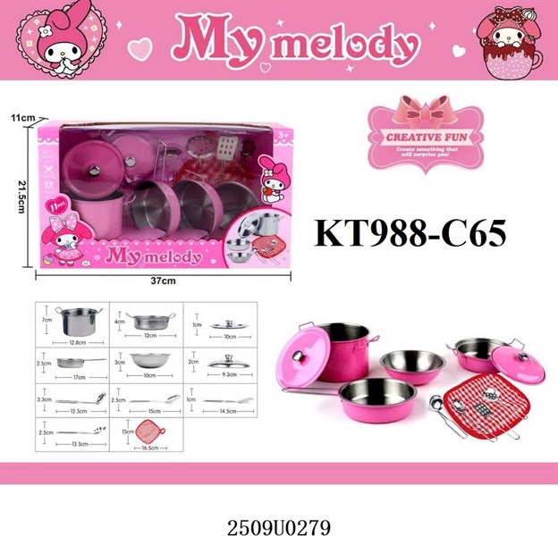 KT988-C65 HỘP BẾP INOX MELODY+ NỒI+ CHẢO+ THAU+ GIÁ+ KHĂN 37X11X21.5 HỔNG MY MELODY