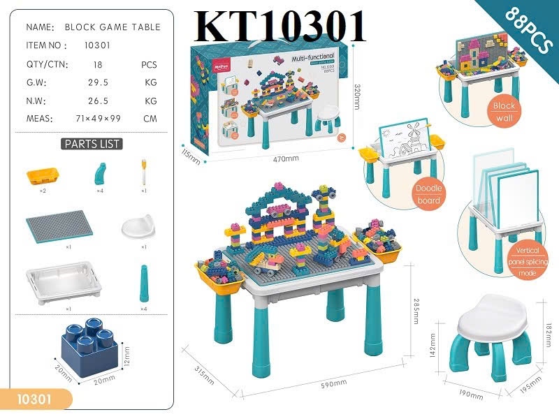 KT10301 HỘP BÀN LOGO RÁP NHÀ, XE+ BẢNG XÓA + GHẾ 88 MIẾNG (CÓ CHÂN) MULTI FUNCTIONAL 47X11.5X32