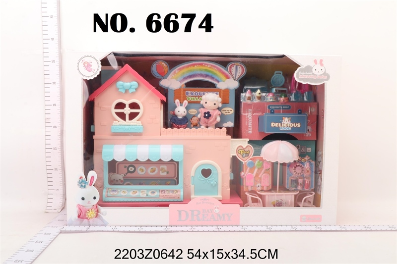 6674 HỘP NỘI THẤT NHÀ THỎ+ QUẦY KEM KẸO+ BÀN+ 2 GHẾ+ DÙ+ 1C THỎ BAY DREAMY