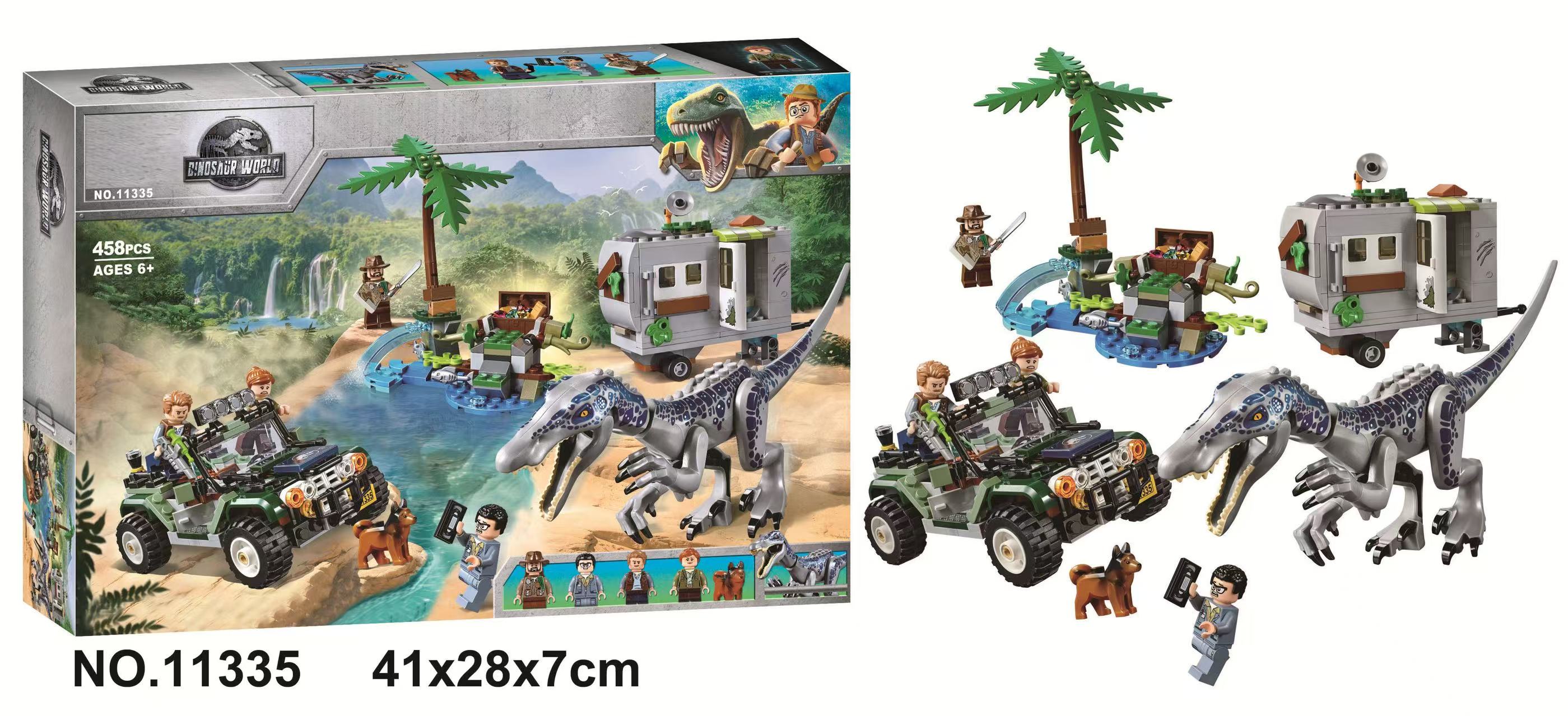 11335  HỘP LOGO RÁP XE JEEP+ KHỦNG LONG 458 MIẾNG (PHIÊU LƯU SĂN TÌM KHO BÁO)