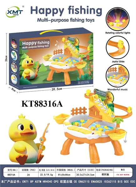 KT88316A  HỘP BÀN CÂU CÁ NƯỚC, CÓ CHÂN+ VỊT LEO THANG PIN 2 IN 1 HAPPY FISHING 39.5X8X26