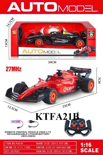 KTFA21B  HỘP XE HƠI ĐUA F1 ĐK 7 Đ.TÁC, CÓ SẠC TL 116 AUTO MODEL (2 MÀU) 39X13X14.7