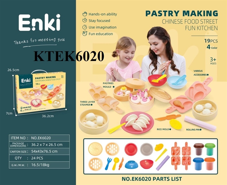 KTEK6020  HỘP ĐẤT SÉT LÀM BÁNH DIMSUM+ KHUÔN+ KHÂY HẤP+ 4 HŨ 19 MIẾNG ENKI 36.2X7X26.5
