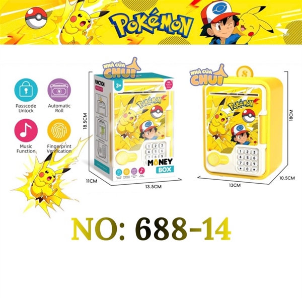 KT688-14 HỘP MÁY RÚT TIỀN ATM PIN POKEMON MONEY BOX (KÉT SẮT) 17.5X11X11.5