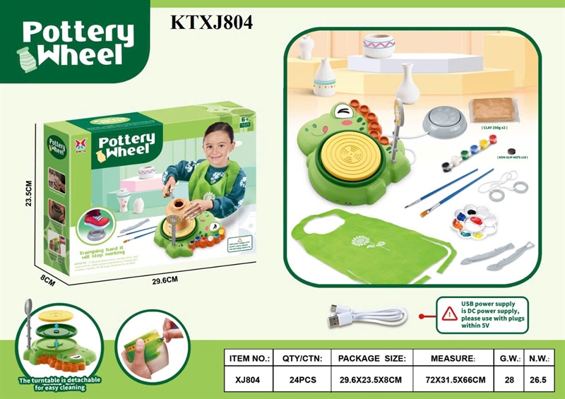 KTXJ804 HỘP TRÒ CHƠI MÁY LÀM GỐM KHỦNG LONG PIN+ SẠC USB+ BÚT+ MÀU POOTERY WHEEL